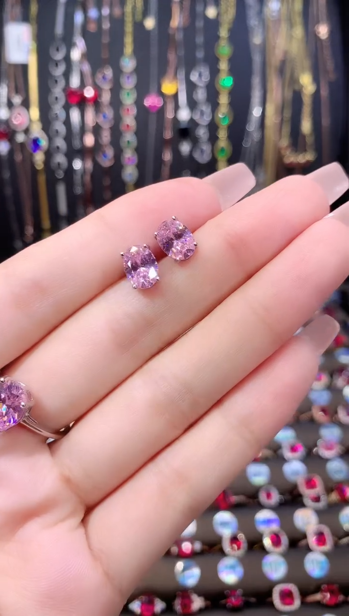 蓝宝石耳饰银S925镶嵌银色