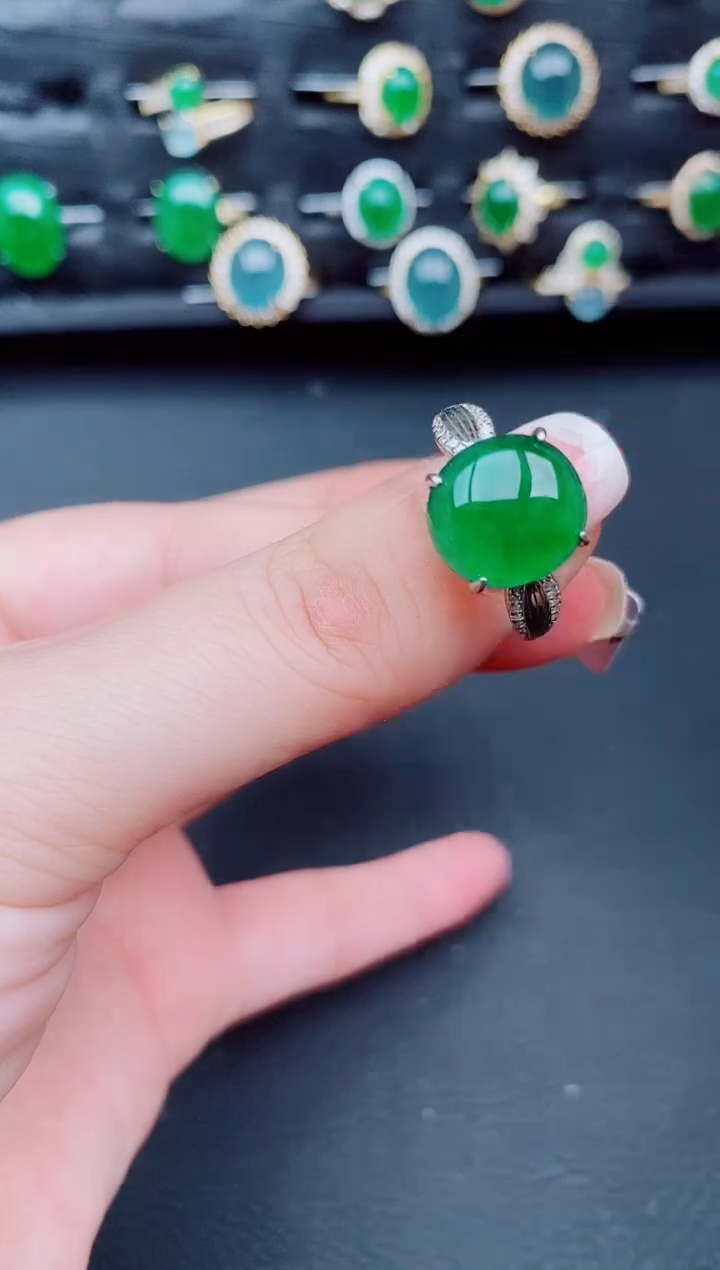 翡翠戒指银S925镶嵌天然a货翡翠444
