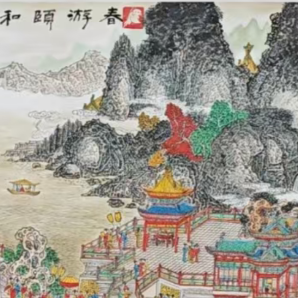 熊盛武-六尺手绘宣纸国画春游颐和国画
