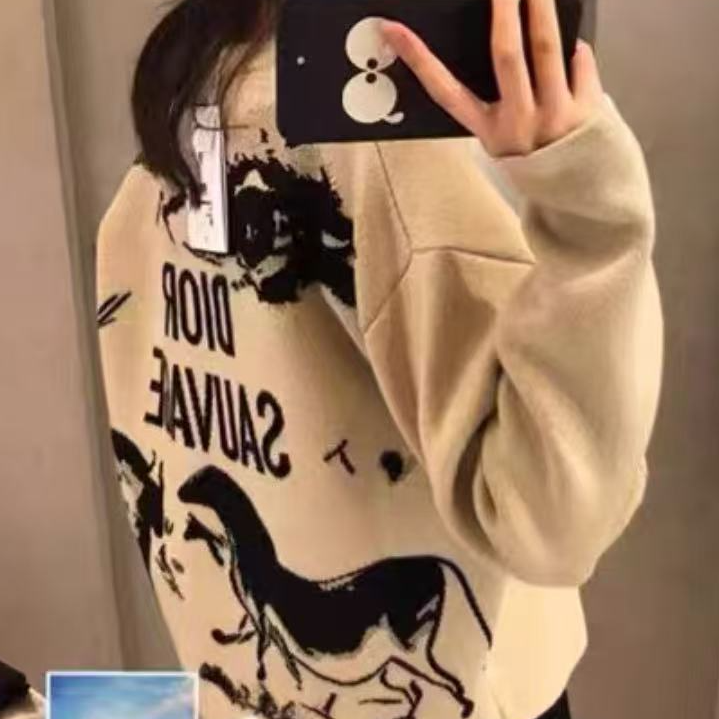 未使用 DIOR/迪奥 米色字母动物毛衣