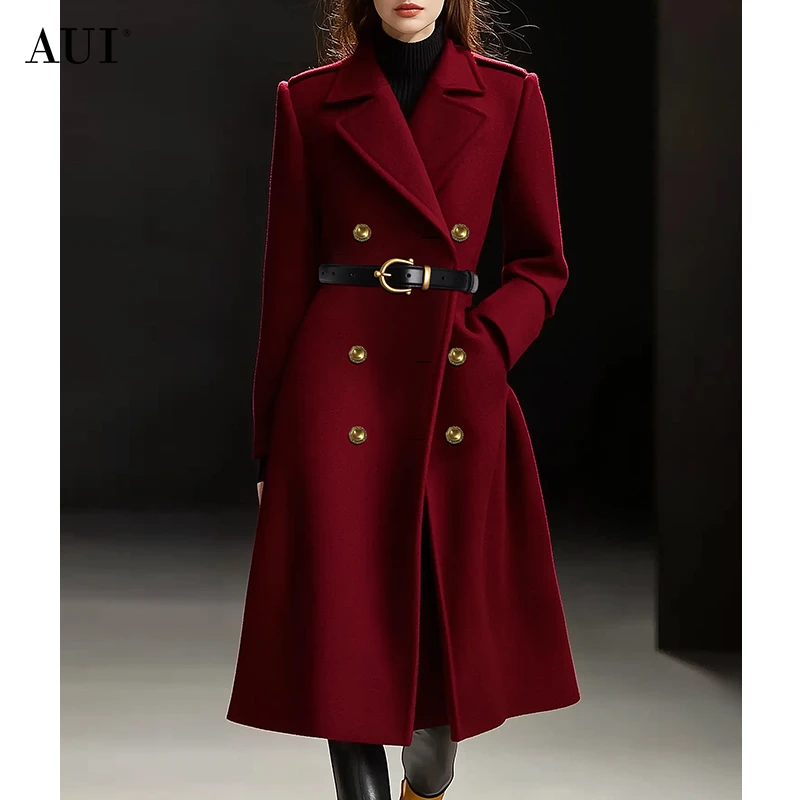 【送腰带】【加棉里布】2025春秋新款气质长袖风衣3618毛呢外套女