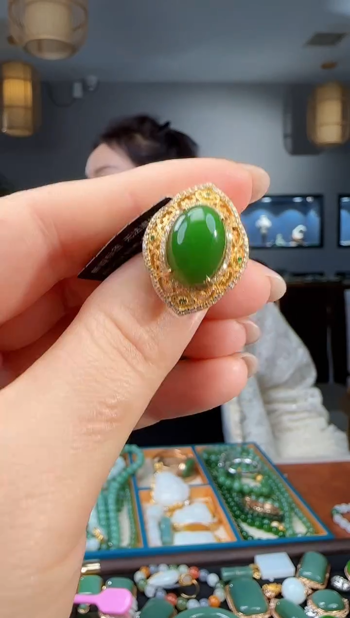 银S925镶嵌戒指和田玉1