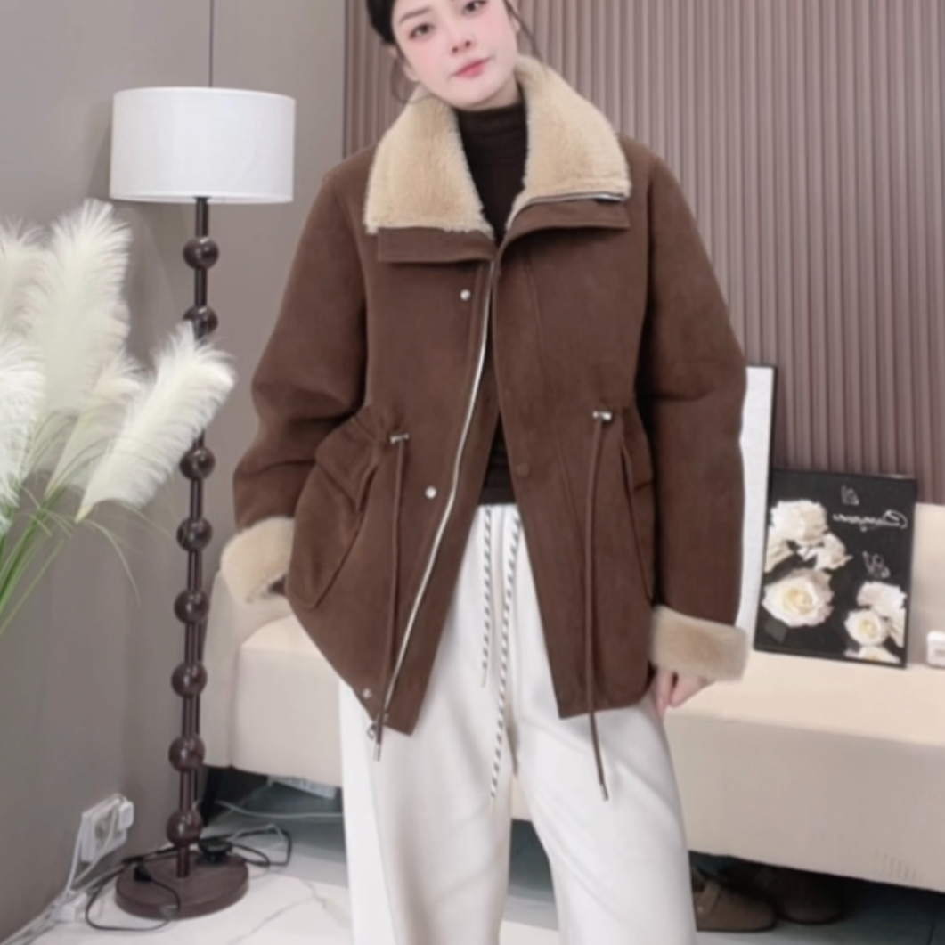 双层牛皮绒冬季女款中长款宽松加厚休闲保暖外套皮毛韩版百搭上衣
