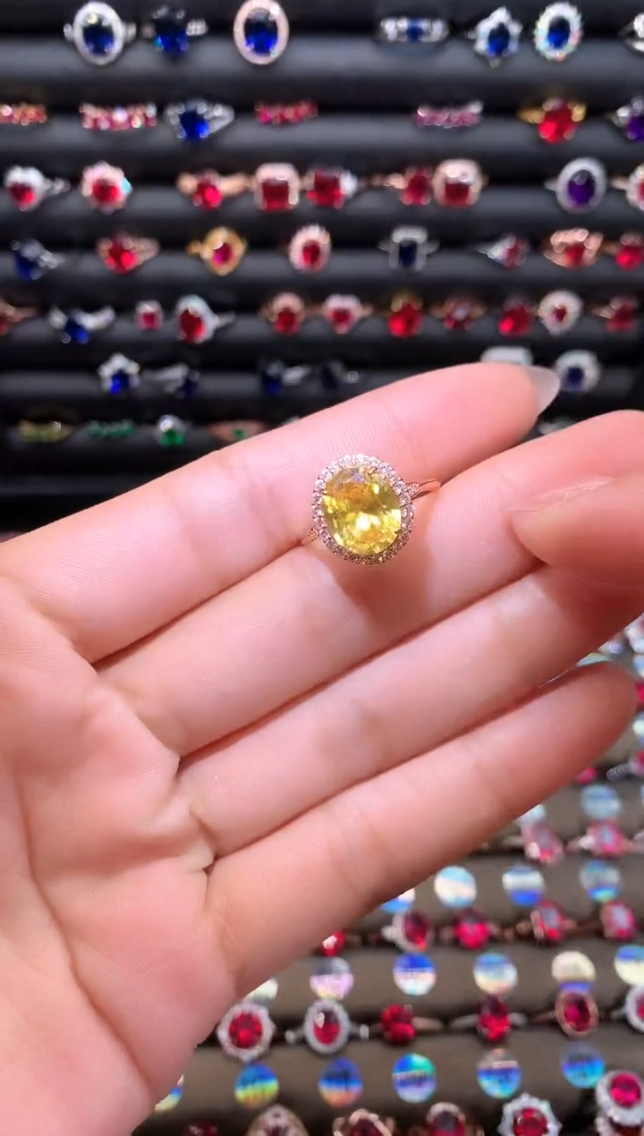 【闪购商品】水晶戒指银S925镶嵌黄水晶玫瑰金911