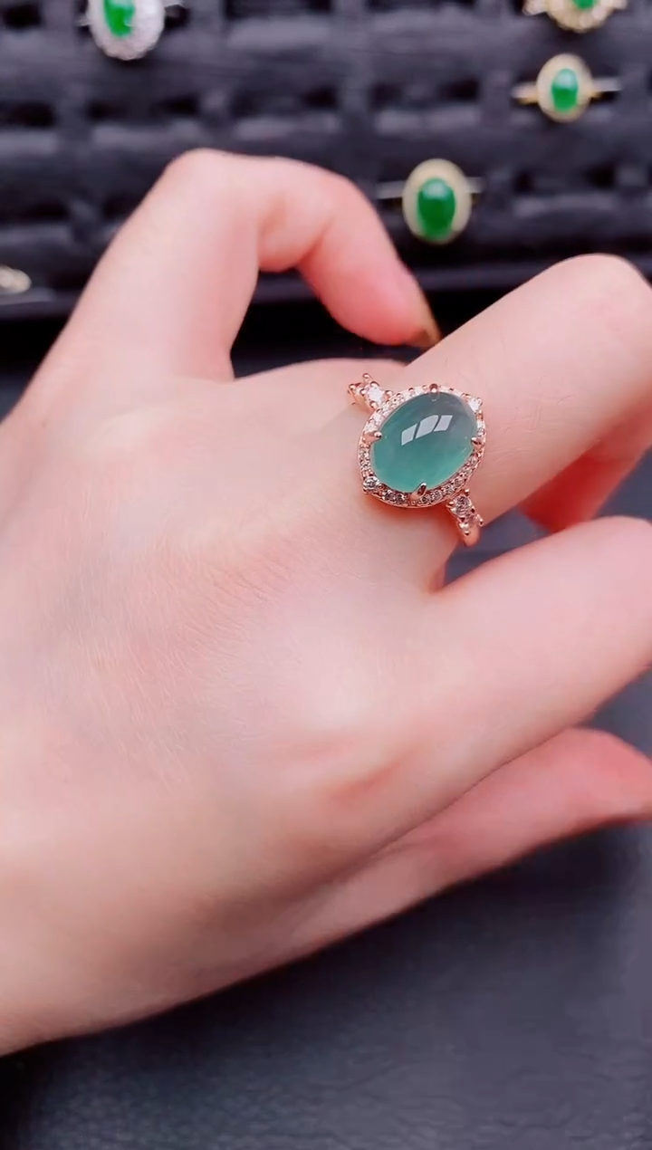 【闪购商品】翡翠戒指银S925镶嵌天然a货翡翠324