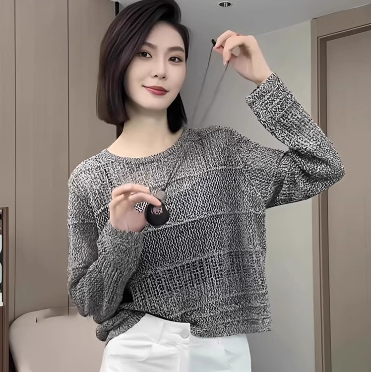 复古慵懒风圆领长袖针织衫女春秋2025新款时尚洋气宽松显瘦上衣女