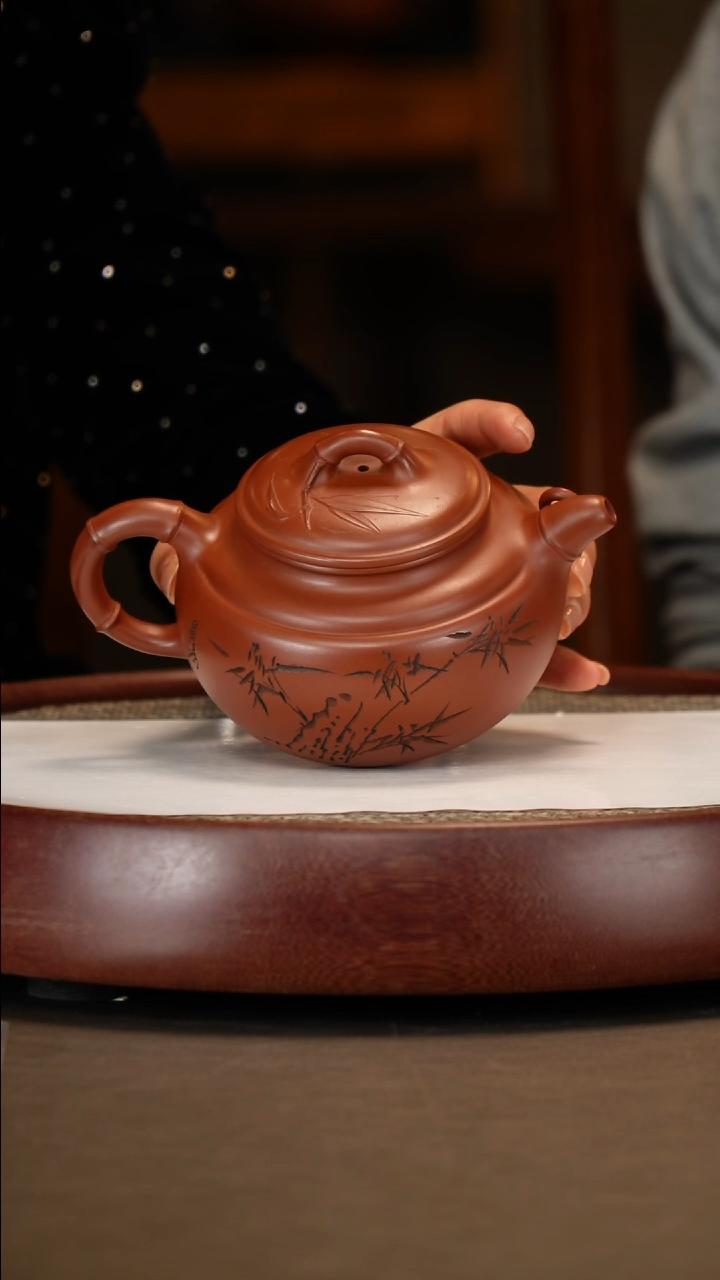 【闪购商品】紫砂茶壶【李铭】红泥竹报平安  460CC