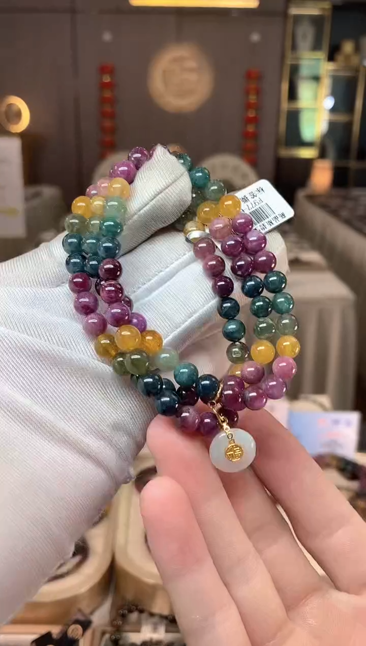 未镶嵌老矿碧玺色标彩虹三圈手串6mm+碧玺多样性发一条xion