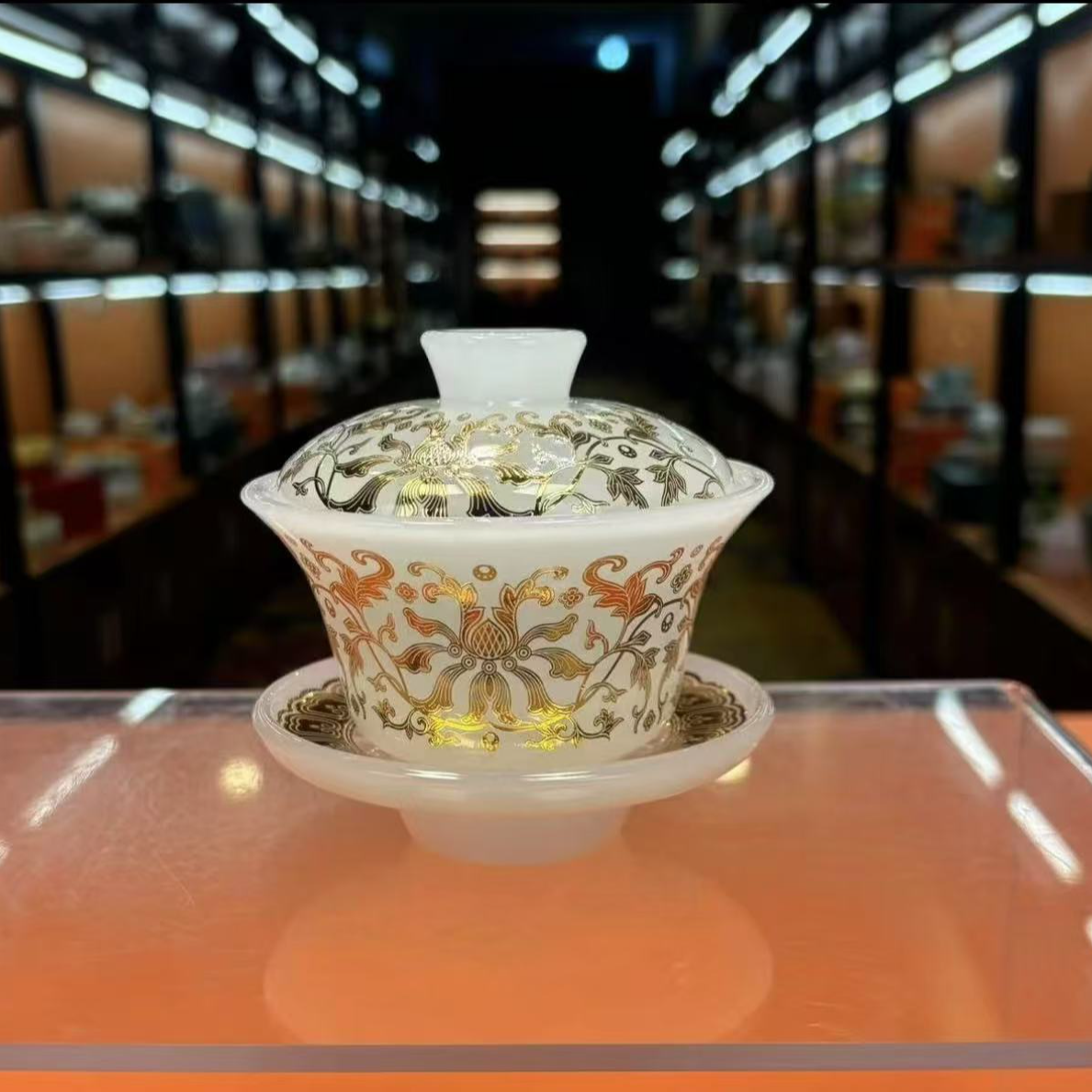 「云栖茶具」缠枝莲琉璃描金三才盖碗家用泡茶功夫茶具G2511+G2512