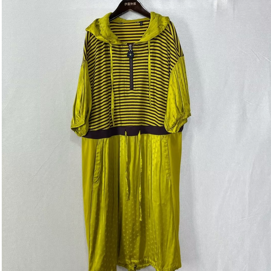 夏季新品中长款棉质针织拼接宽松休闲时尚棉绸连帽连衣裙百搭款