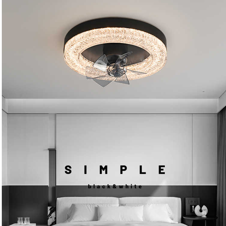 意式极简卧室灯风扇灯大风力静音餐厅智能语音电风扇一体吸顶灯