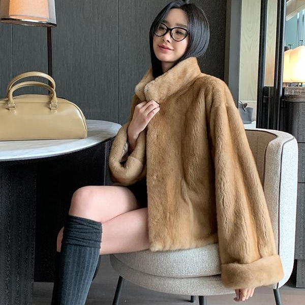 【小展】新款天鹅绒级别进口水貂整貂立领大衣气质时尚女外套秋冬