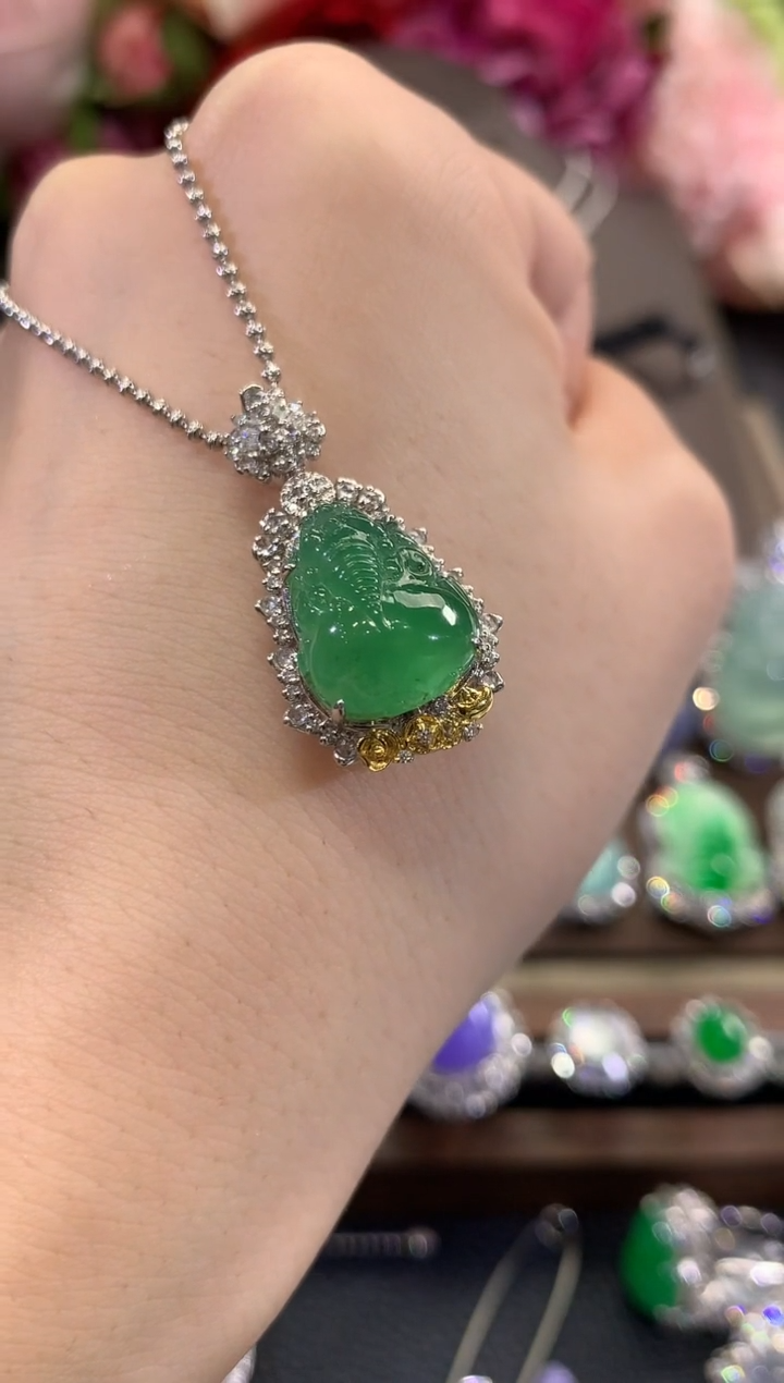 吊坠(不含链)18K金镶嵌翡翠夏日珠宝B115