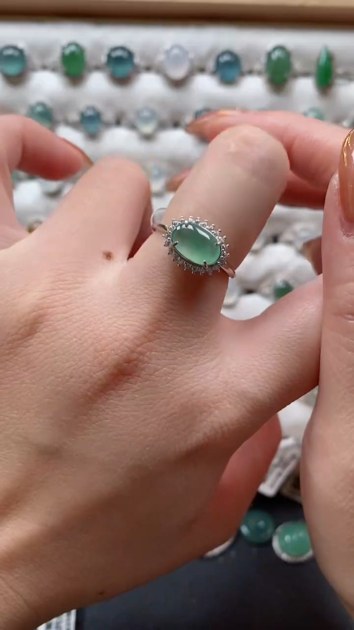 【闪购商品】翡翠戒指银S925镶嵌一物一证一礼盒15