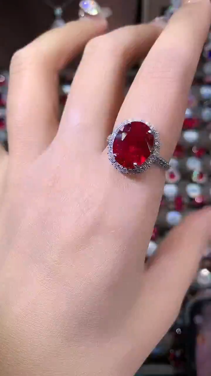 无925银鸽血红色戒指