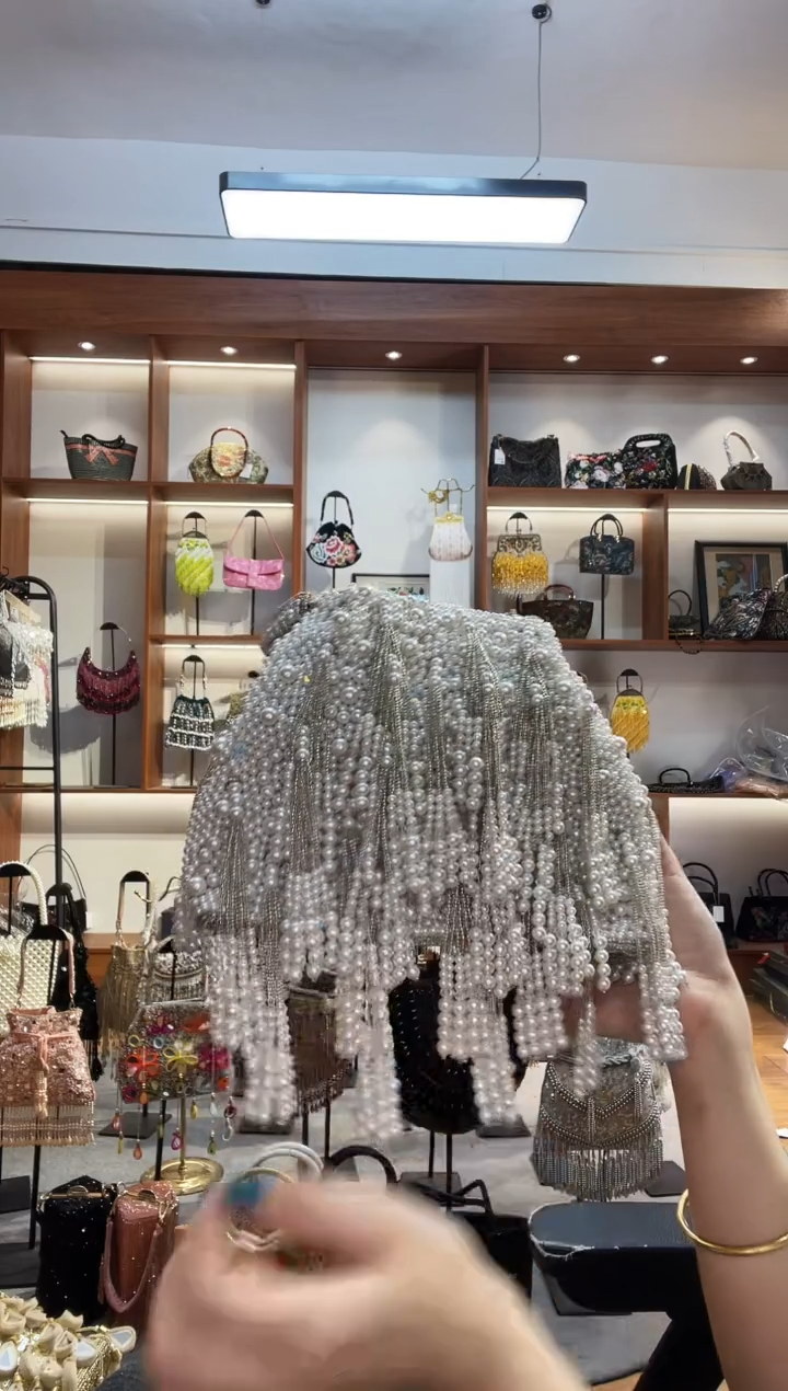 织物雾*手工珠珠包包腋下斜跨包手拿包手提晚宴包 