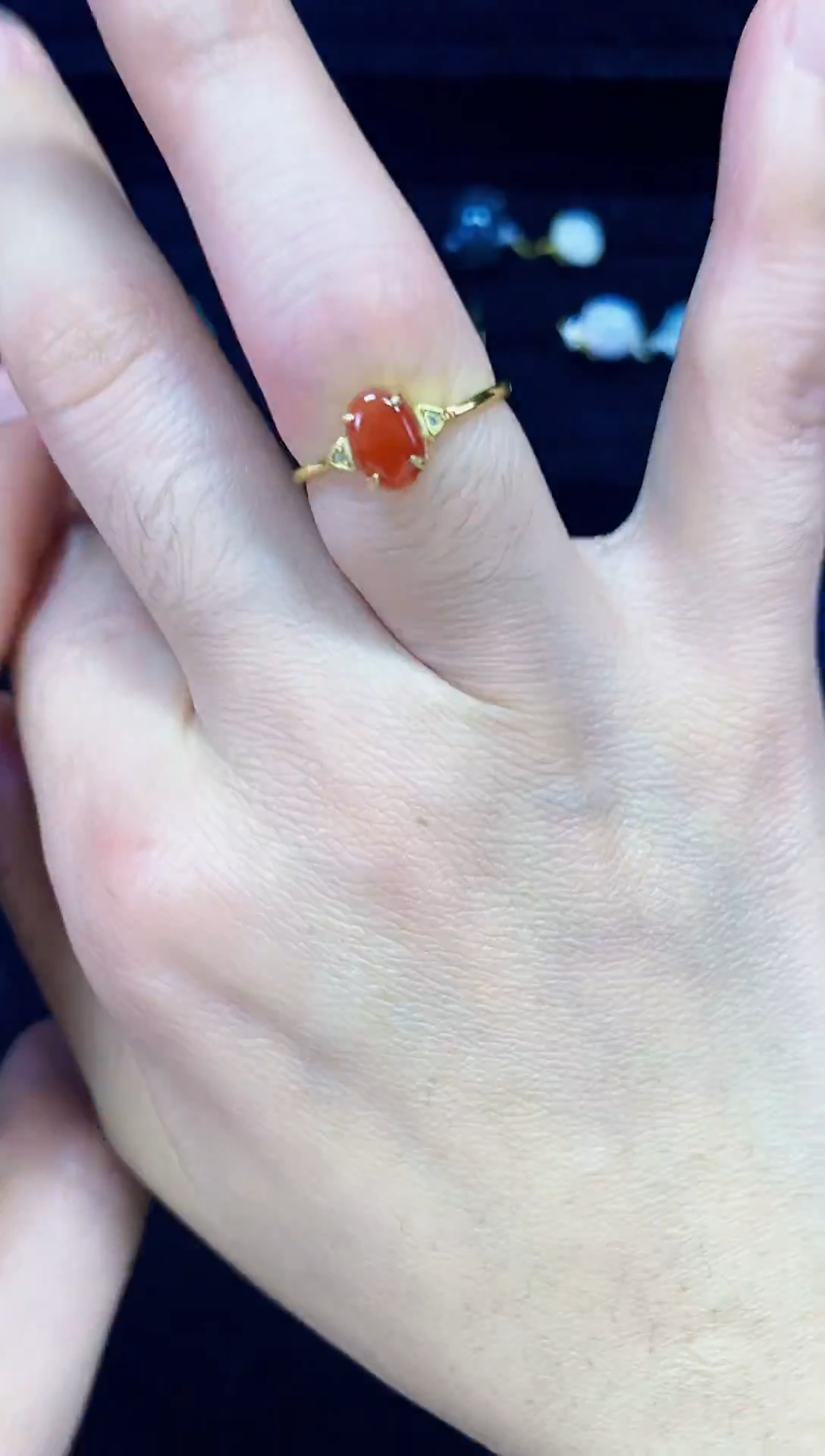 银S925镶嵌戒指翡翠小****海翡翠戒指925银镶