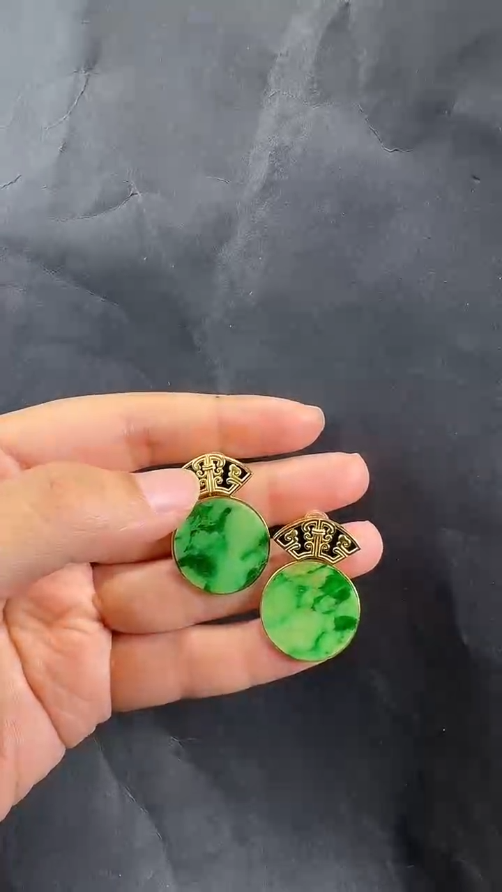 银S925镶嵌翡翠耳饰耳钉