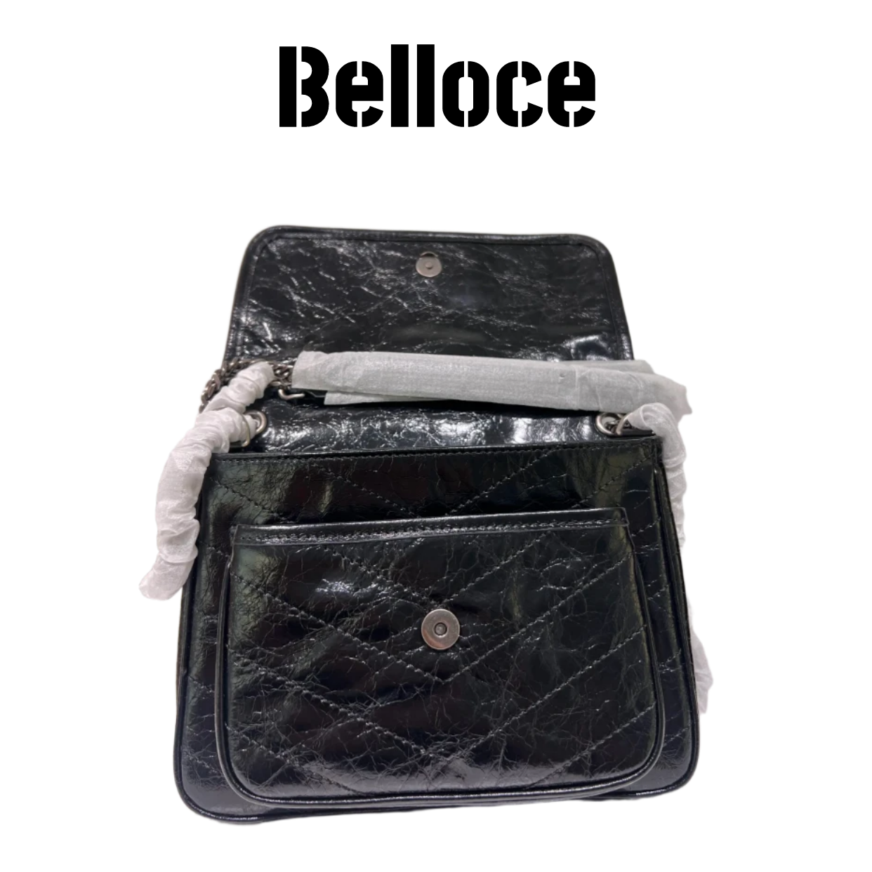 Belloce/贝罗奇 经典款niki油蜡皮单肩包下挎包黑色女士包