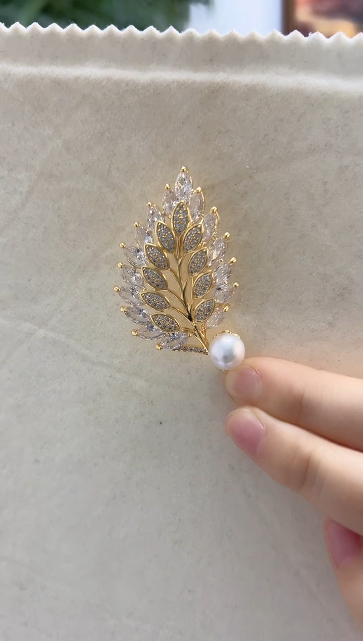 未镶嵌胸饰淡水珍珠叶子胸针