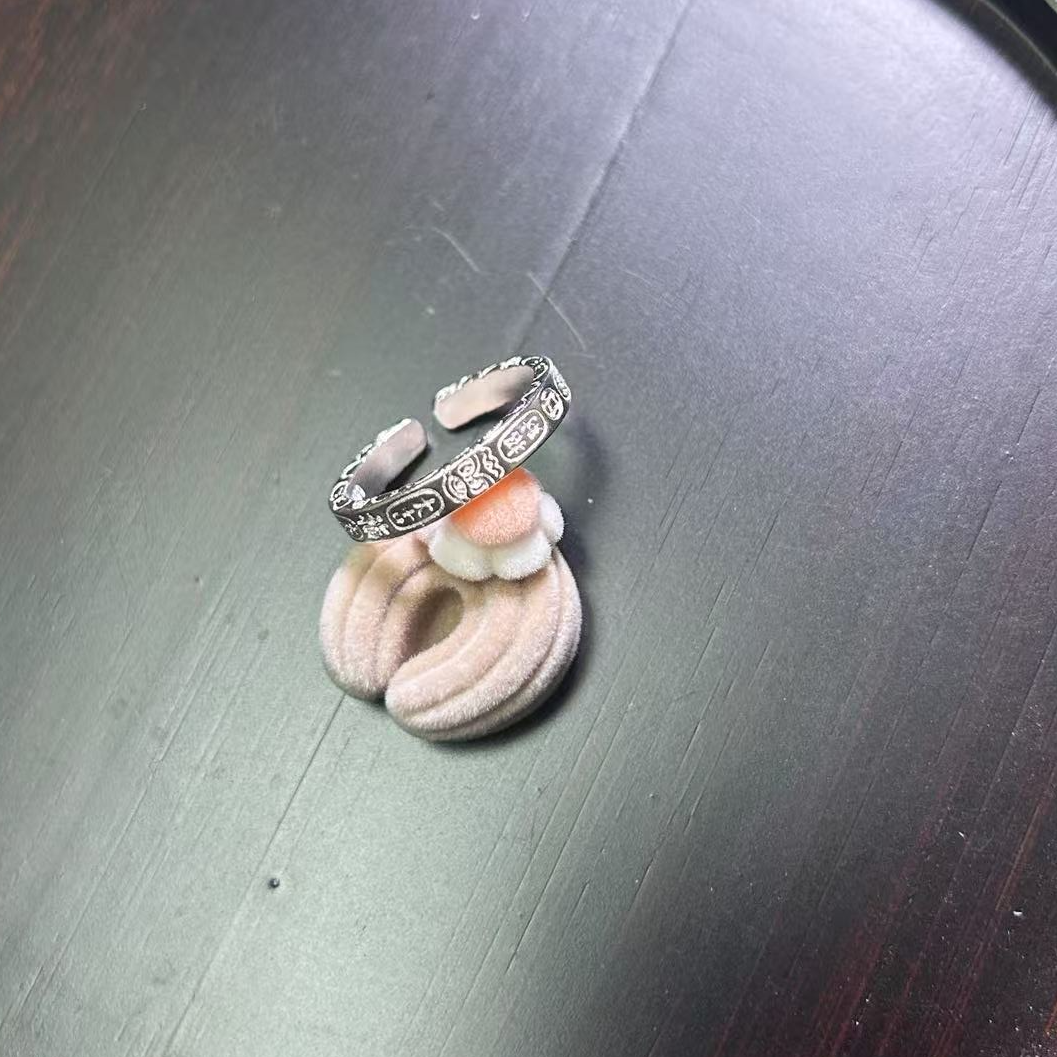 足银戒指 招财纳福大吉大利开口戒指