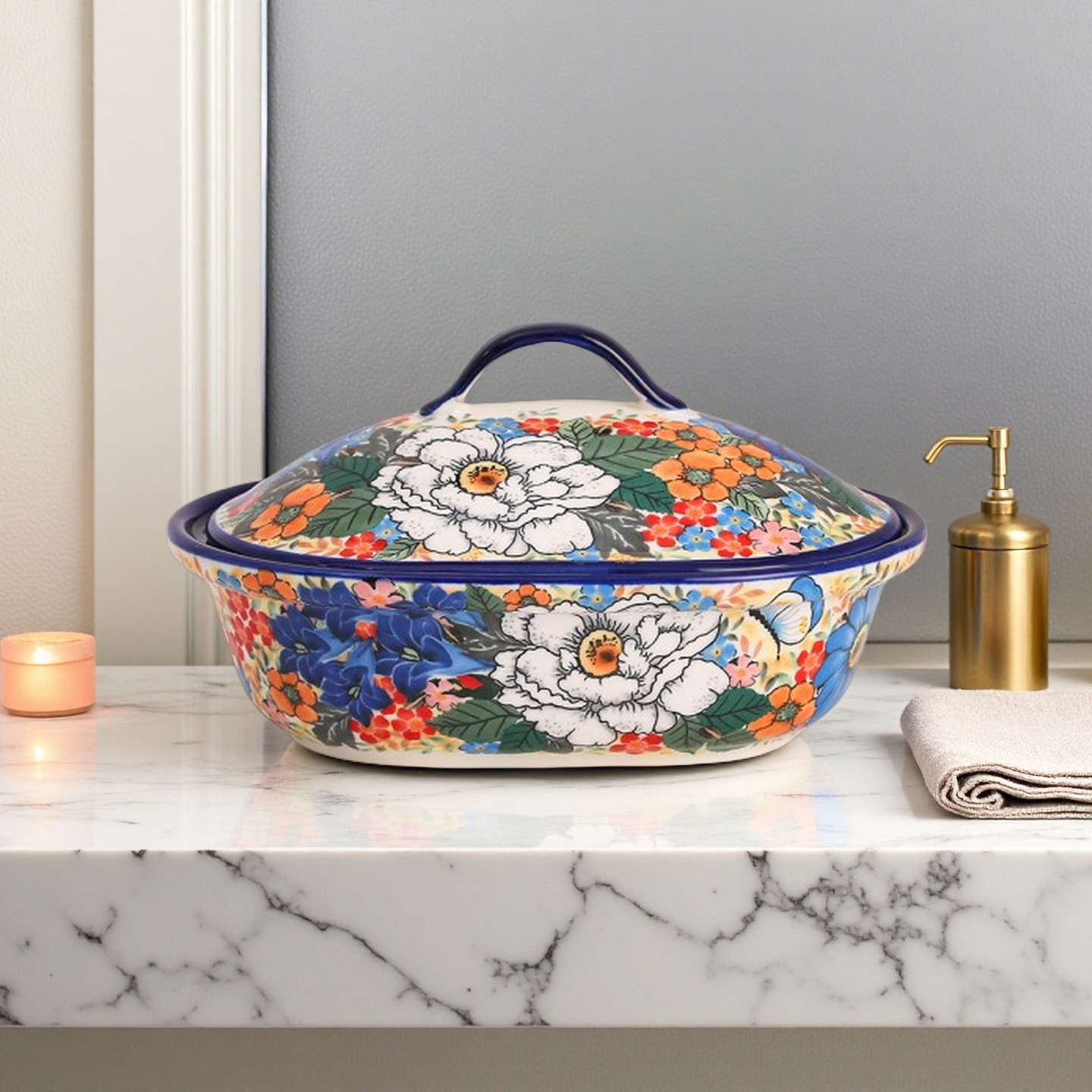 国色天香椭圆带盖碗炖盅汤碗异形高温釉下彩陶瓷蛋羹保鲜盖碗