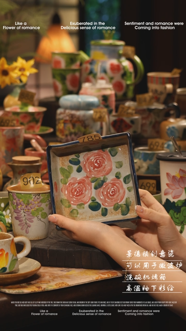 陶瓷785景德镇高温釉下彩绘设计师款式