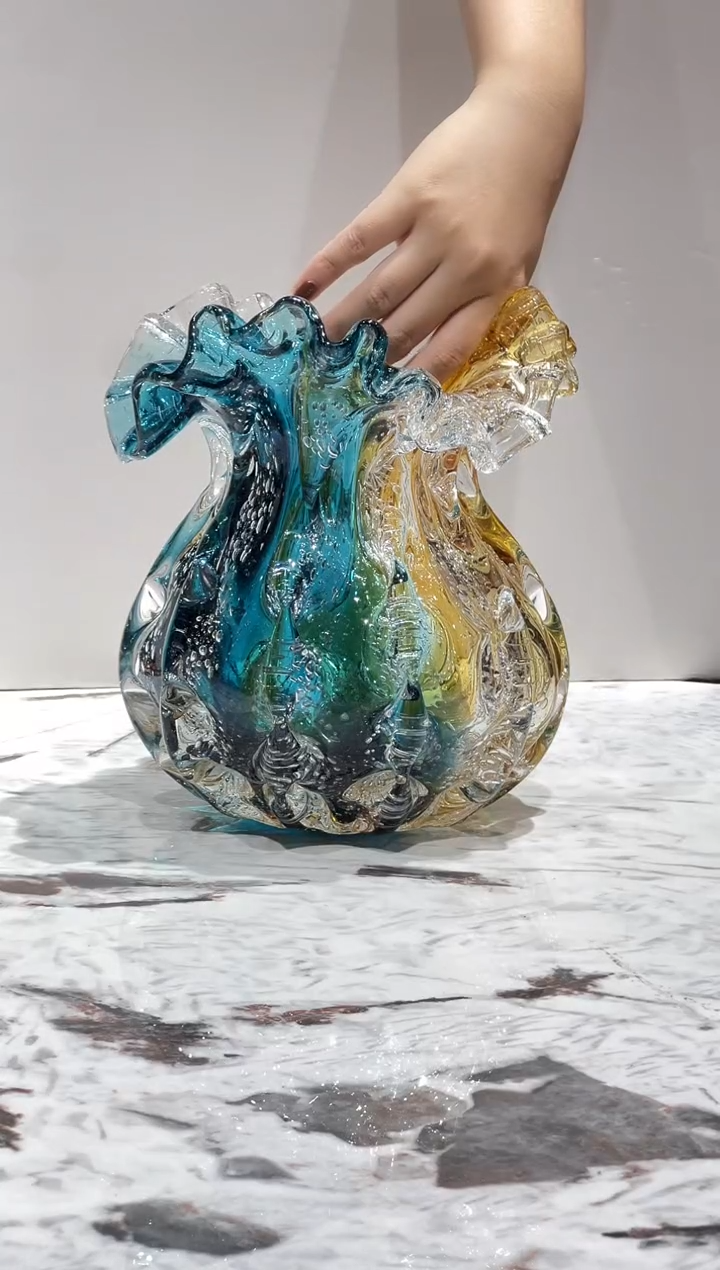 新款琥珀蓝金色钱袋花瓶