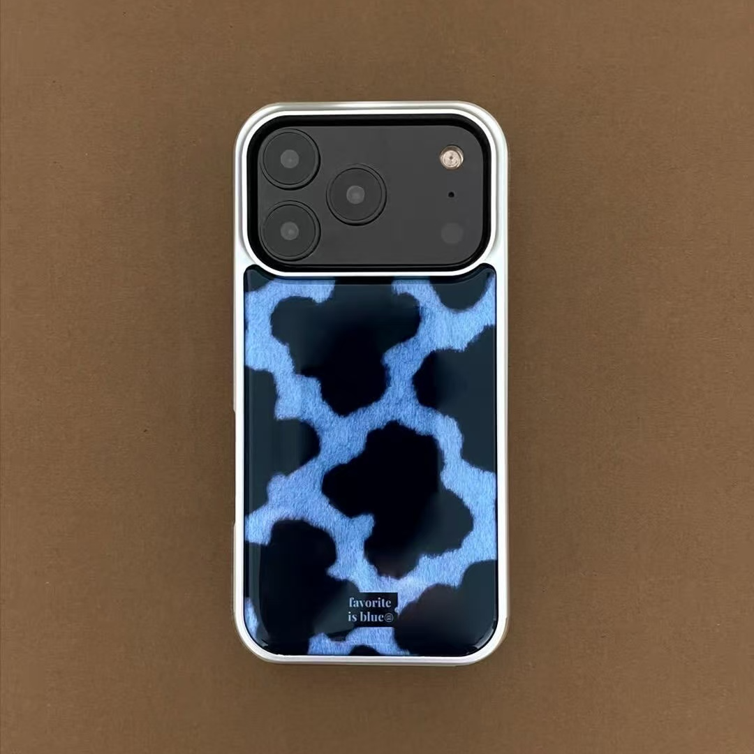 银边滴胶蓝底豹纹适用苹果17promax/iPhone17/16/15/14/13手机壳