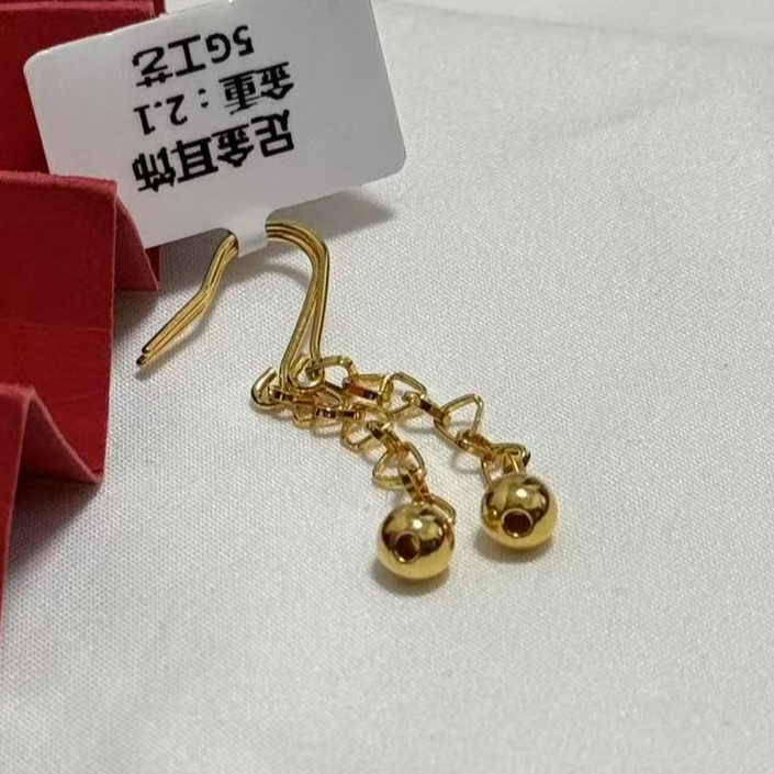 【小鹏黄金】足金999三角流苏圆珠5G工艺耳饰2.1