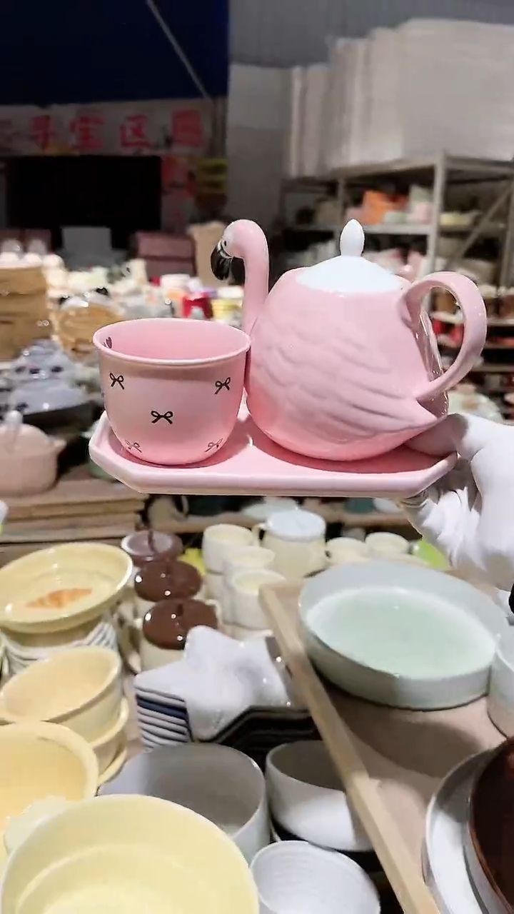 【闪购商品】瓷片茶壶3件套微瑕 凑满20元包邮