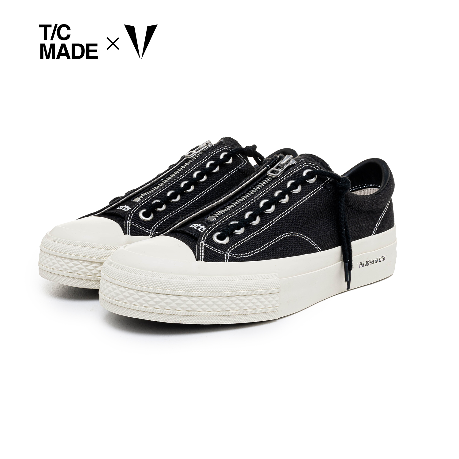TCMADE X ATTS 联名 019高密度帆布鞋日系低帮鞋 拉链系带硫化鞋