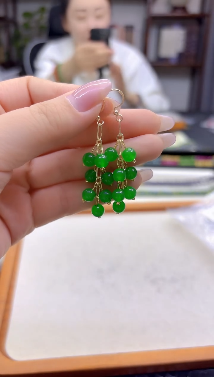 14K金镶嵌翡翠耳饰DIY款E939