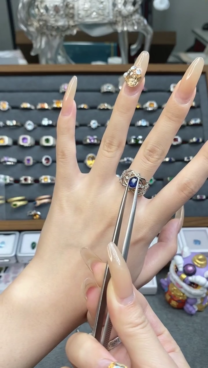 戒指蓝宝石银S925镶嵌活口戒圈拍下备注身高体重