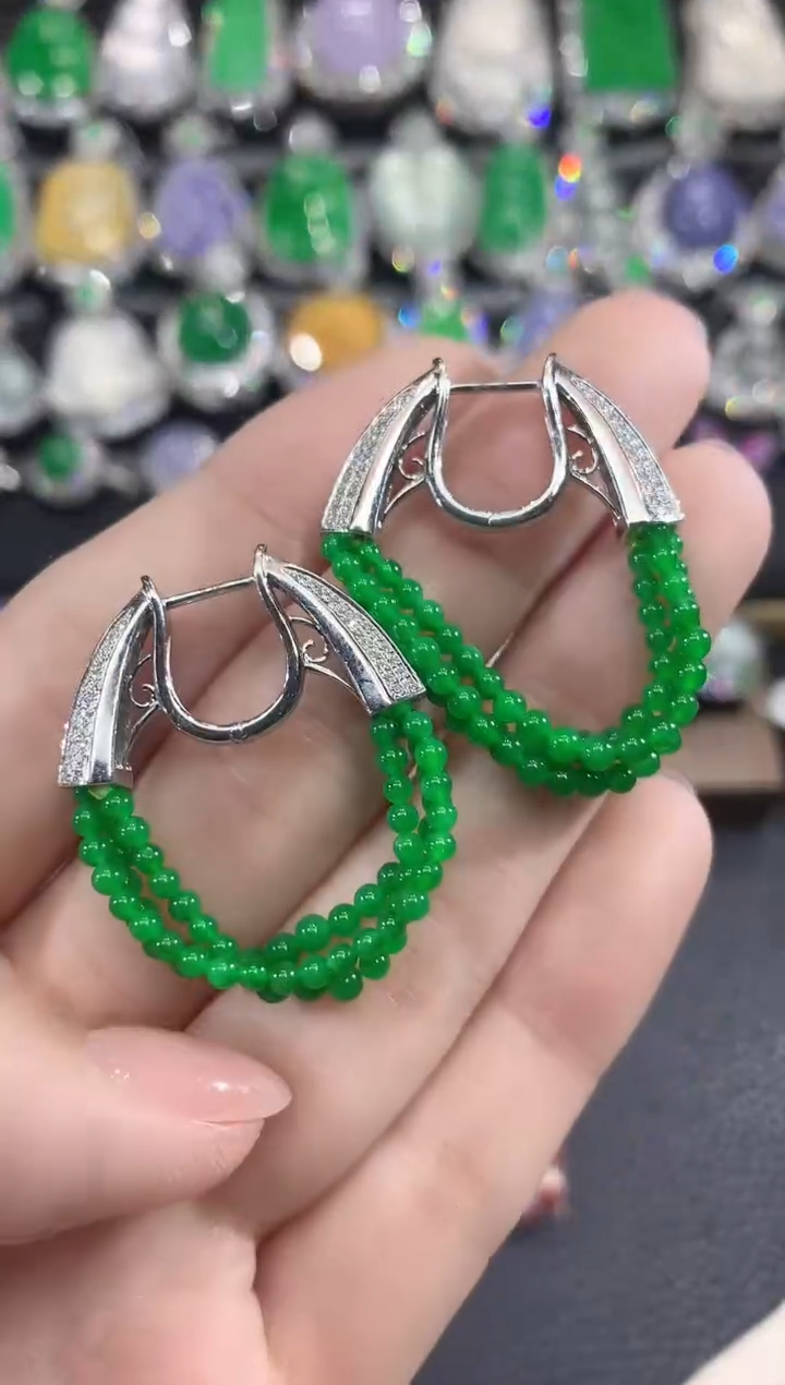 18K金镶嵌翡翠耳饰A108 