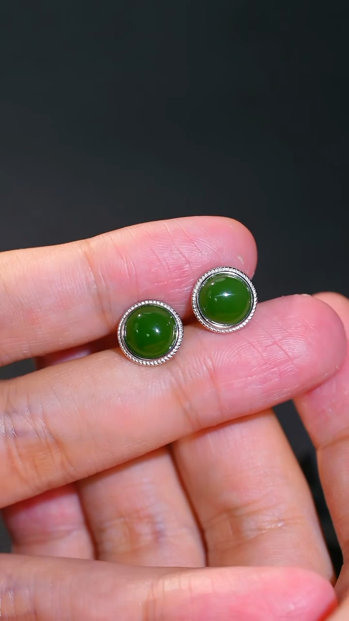 银S925镶嵌和田玉耳饰5多样性发一