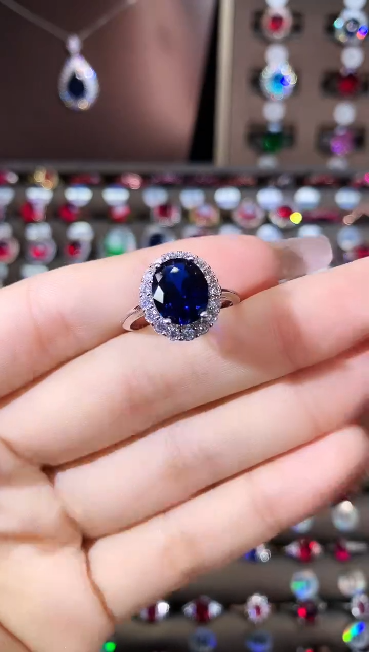 戒指蓝宝石银S925镶嵌银色810