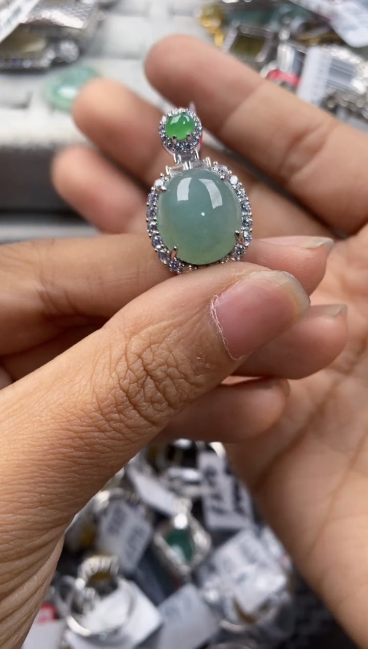 银S925镶嵌戒指翡翠444---9