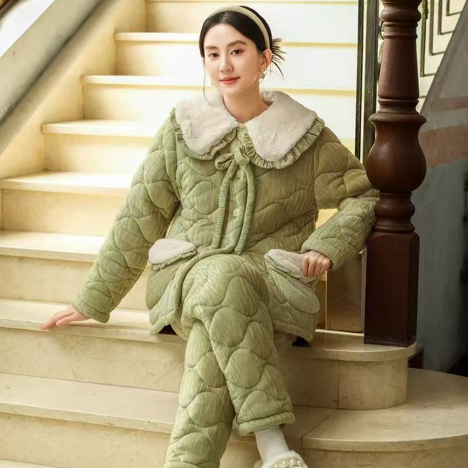 冬季7630高档女士夹棉睡衣时尚加厚适家居服套装加绒保暖