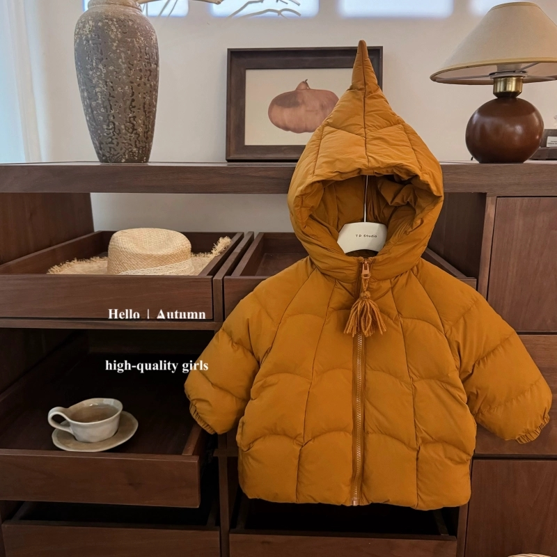 南瓜精灵！原创巨显白男女宝中长款尖尖帽厚棉服棉袄