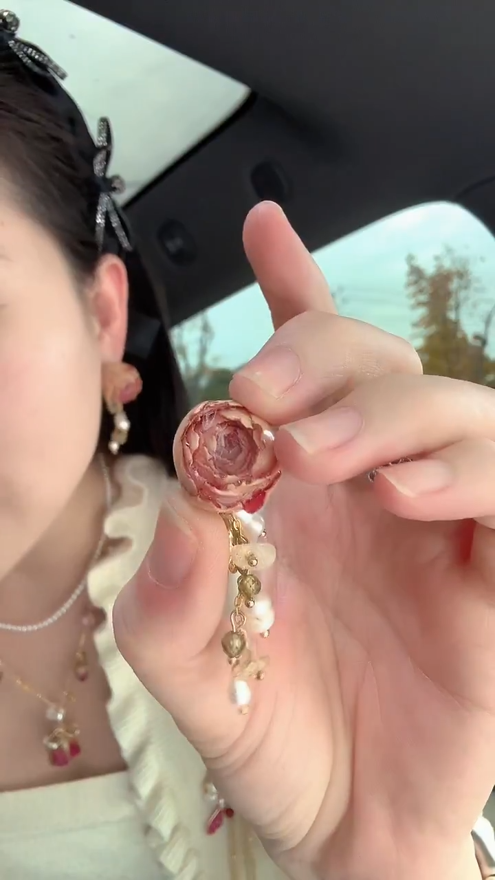 未镶嵌耳饰淡水珍珠大玫瑰高版本耳环