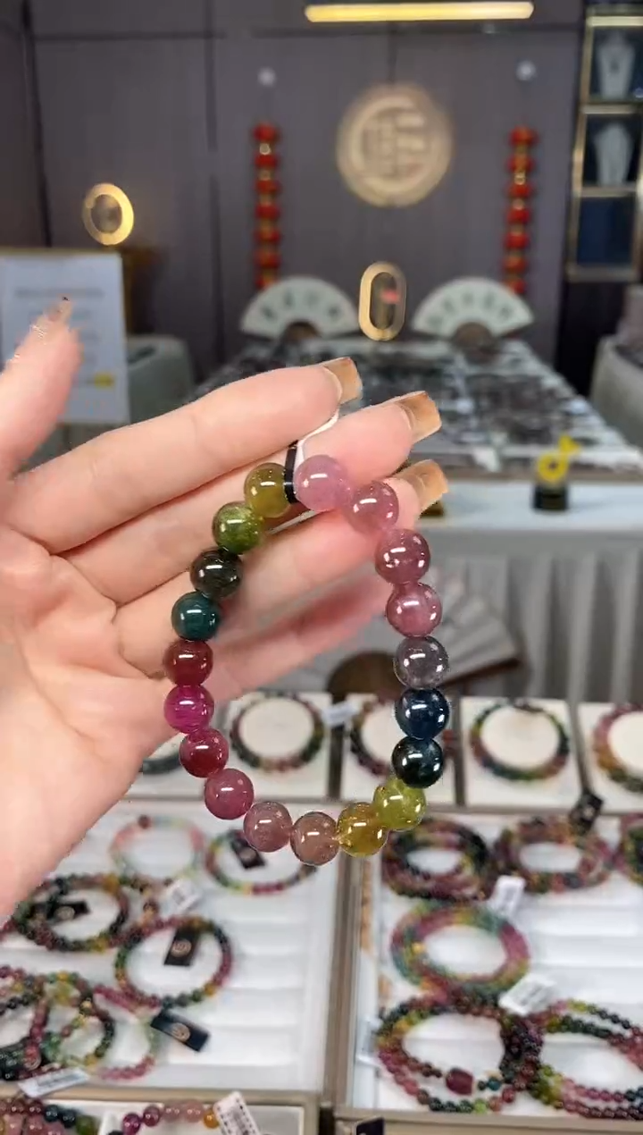 未镶嵌老矿碧玺色标彩虹单圈手串10mm+碧玺dan多样性发货一条