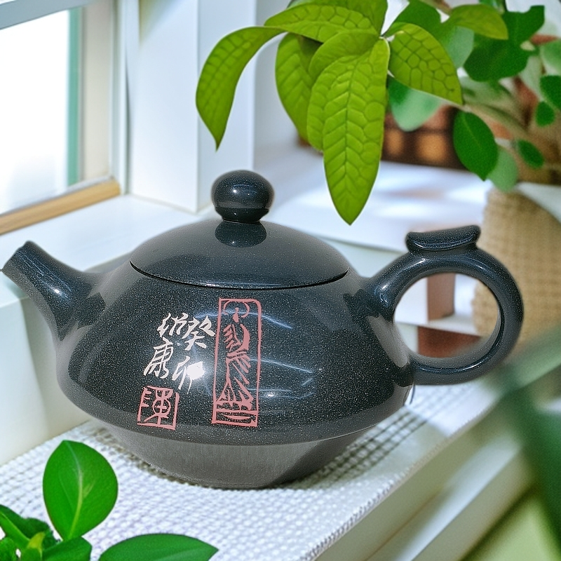 建水紫陶陈绍康的字画亮光小高足石瓢壶陶瓷