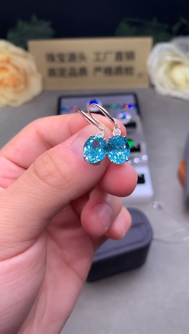 银S925镶嵌耳坠帕拉依巴碧玺2522