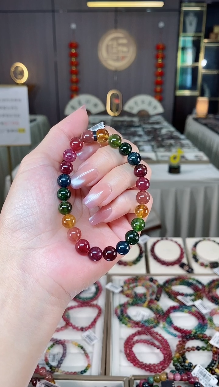 未镶嵌老矿碧玺彩虹单圈手串8mm+碧玺hon多样性发货一条