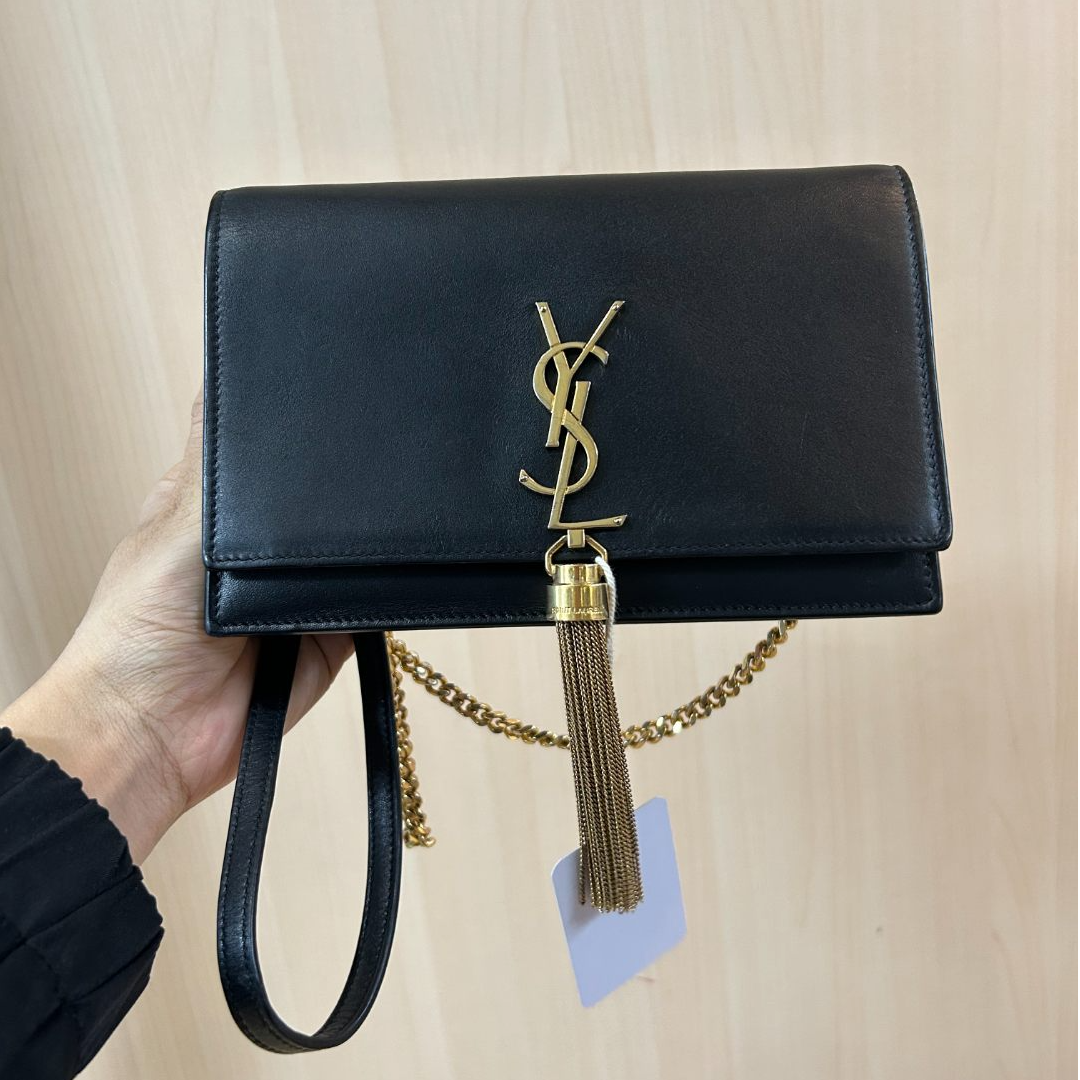 95新 YSL/圣罗兰 黑色流苏链条单肩斜挎包/云海优选