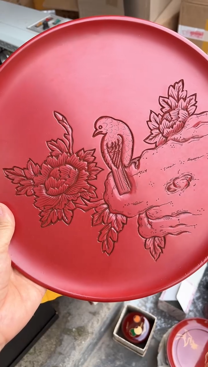 大漆雕花茶盘 27cm    