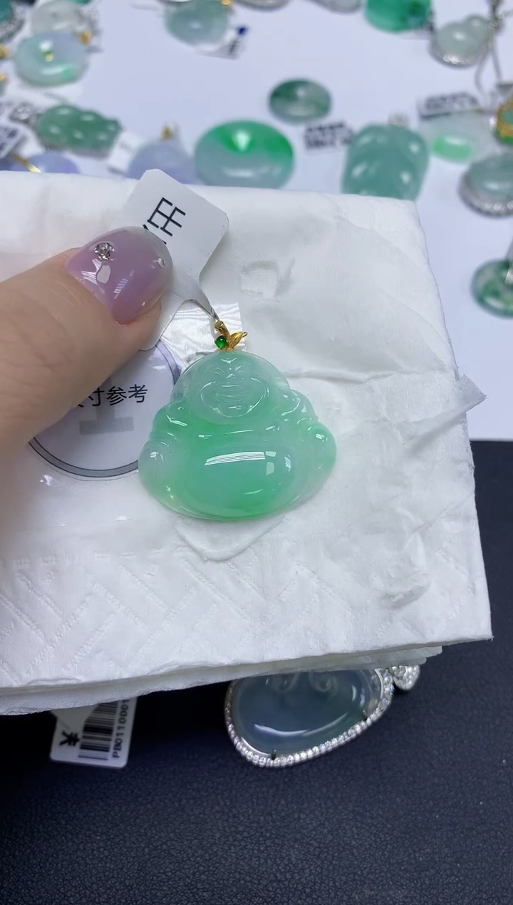 颈饰18K金镶嵌翡翠天然缅甸翡翠A货百元以上9元证书费自理