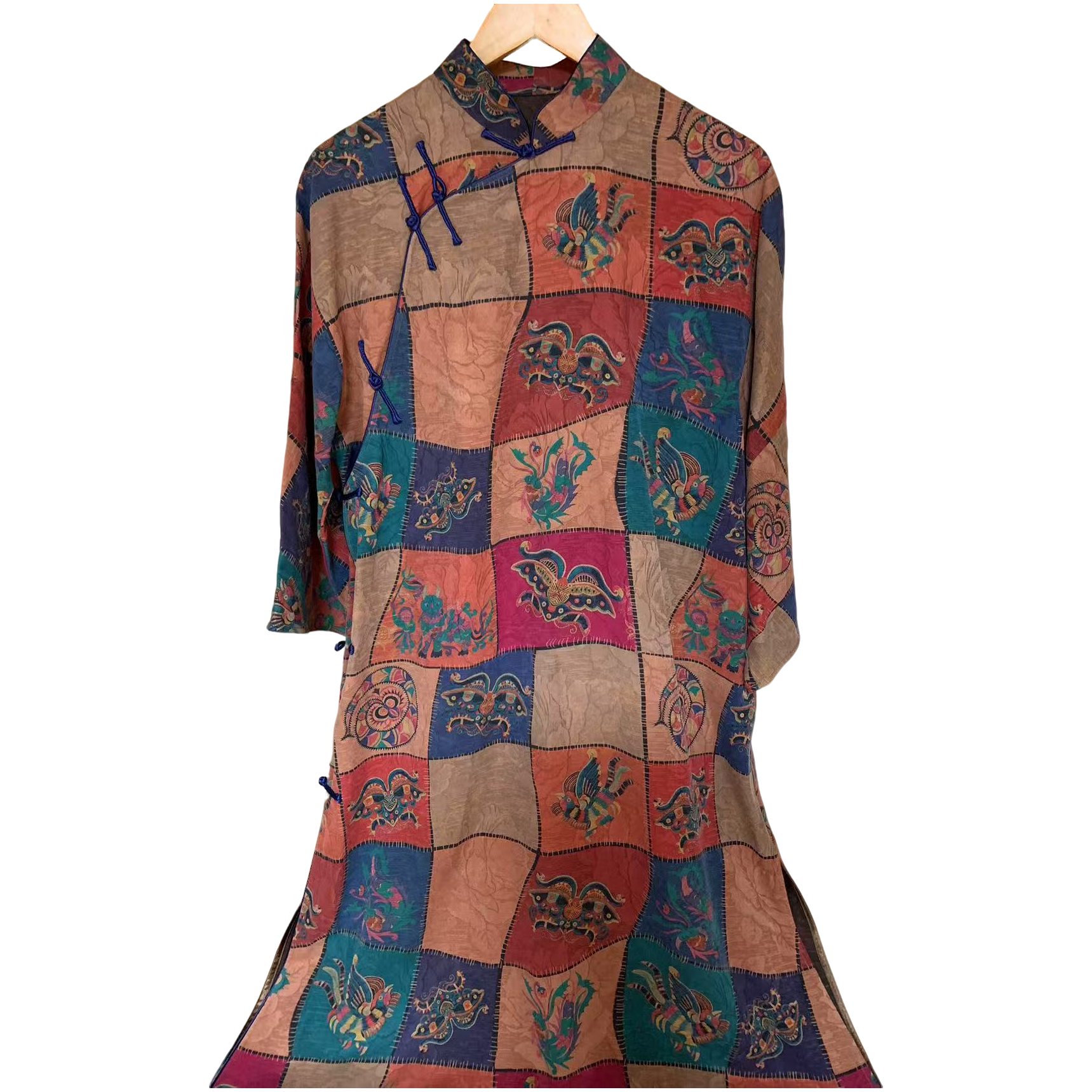 拼接中袖常规斜襟旗袍时尚中长款多巴胺穿搭