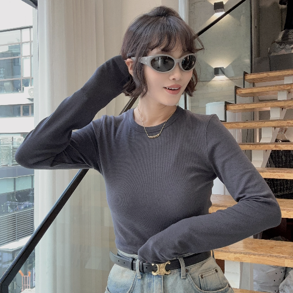 CHA MA GO DO08435|【上新季】百搭超弹舒适休闲纯色高腰款圆领T恤